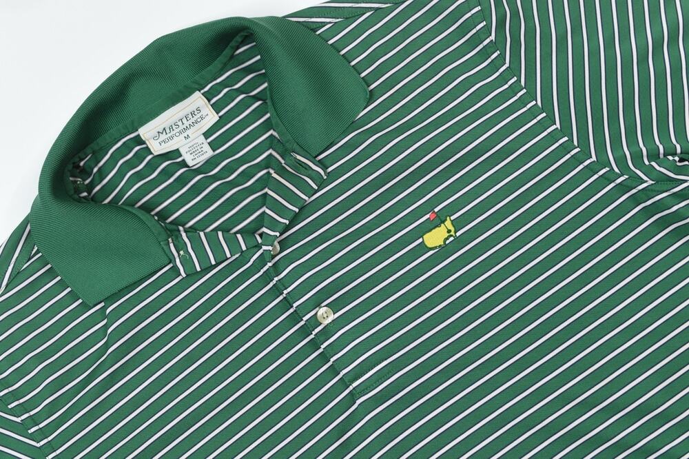 Masters Performance Polo Shirt Mens Medium Green Striped Short Sleeve Stretch
